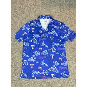 Reyn Spooner Texas Rangers MLB Hawaiian Shirt Mens Large Blue Floral Performance